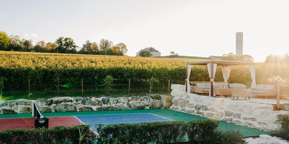 Beautiful Pickleball Court in the Vines at sunset